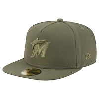 Men's New Era Olive Miami Marlins Color Pack A-Frame 59FIFTY Fitted Hat