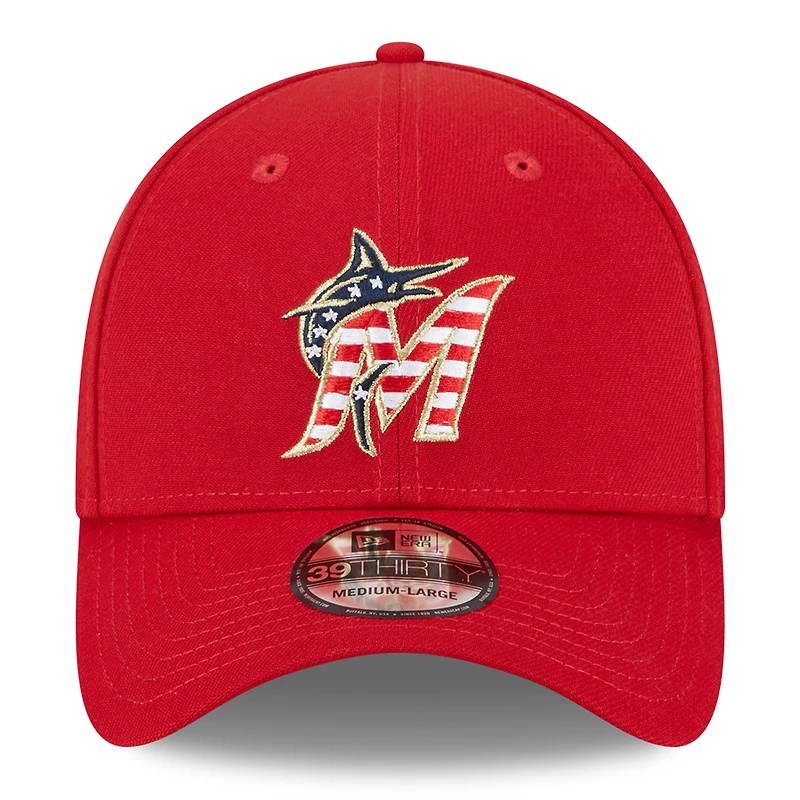 Men's New Era  Red Miami Marlins 2023 Fourth of July 39THIRTY Flex Fit Hat