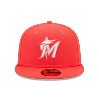 Casquette ajustée 59FIFTY Miami Marlins Lava Highlighter Logo pour homme New Era rouge