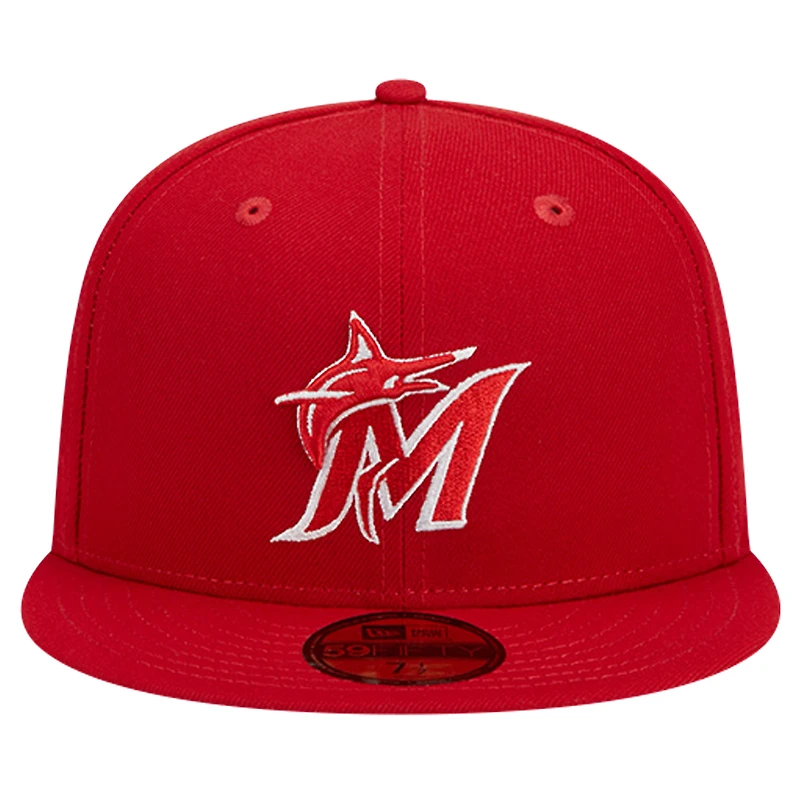 Men's New Era Red Miami Marlins Logo 59FIFTY Fitted Hat