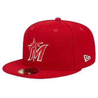 Men's New Era Red Miami Marlins Logo 59FIFTY Fitted Hat