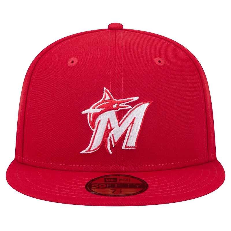 Casquette ajustée 59FIFTY avec logo blanc Miami Marlins New Era rouge pour homme