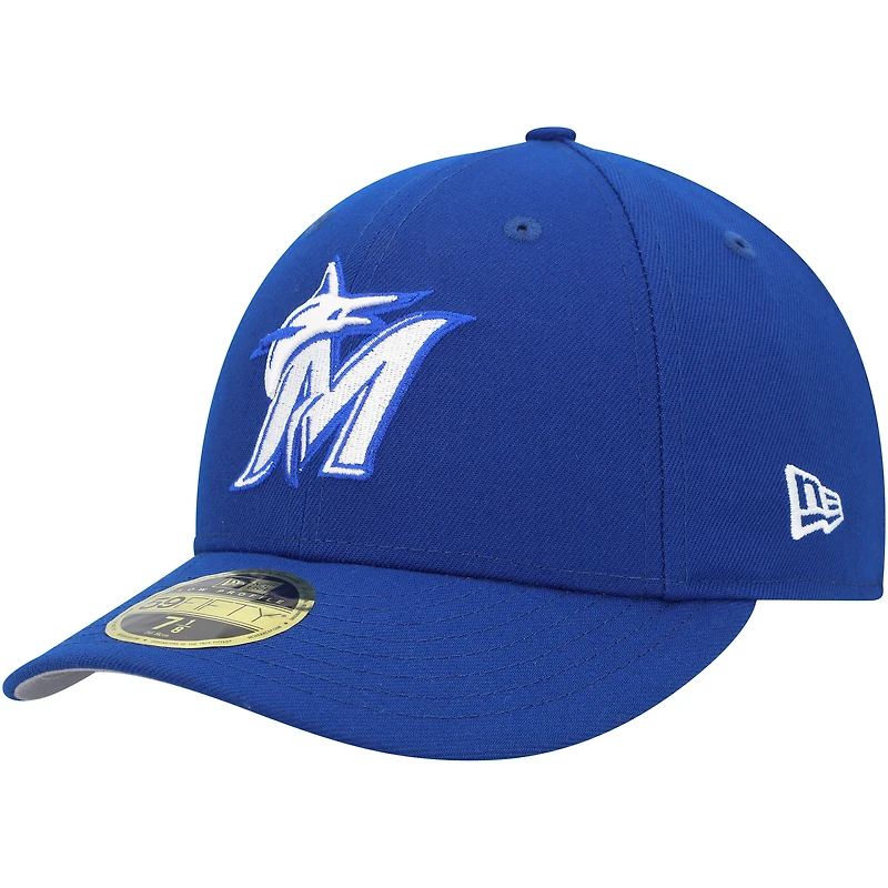 Casquette ajustée 59FIFTY à profil bas avec logo blanc des Marlins de Miami Royal New Era pour homme
