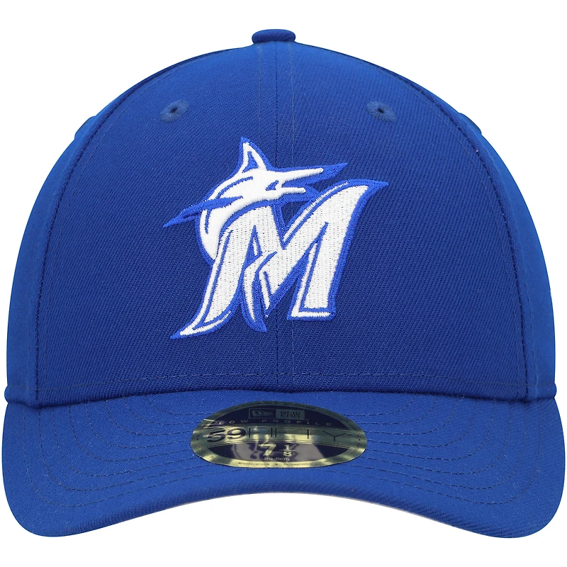 Casquette ajustée 59FIFTY à profil bas avec logo blanc des Marlins de Miami Royal New Era pour homme