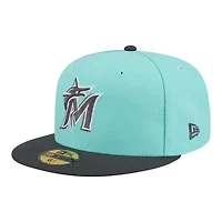 Men's New Era Turquoise/Charcoal Miami Marlins Two-Tone Color Pack 59FIFTY Fitted Hat
