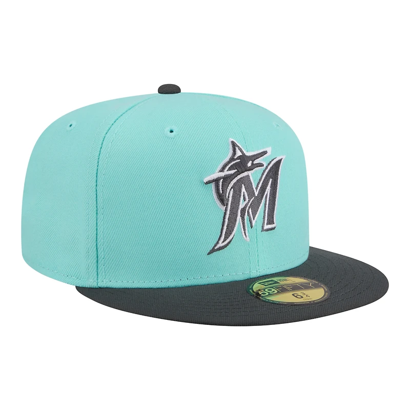 Men's New Era Turquoise/Charcoal Miami Marlins Two-Tone Color Pack 59FIFTY Fitted Hat
