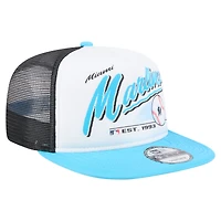 Men's New Era White/Blue Miami Marlins Retro Script Trucker 9FIFTY Snapback Hat