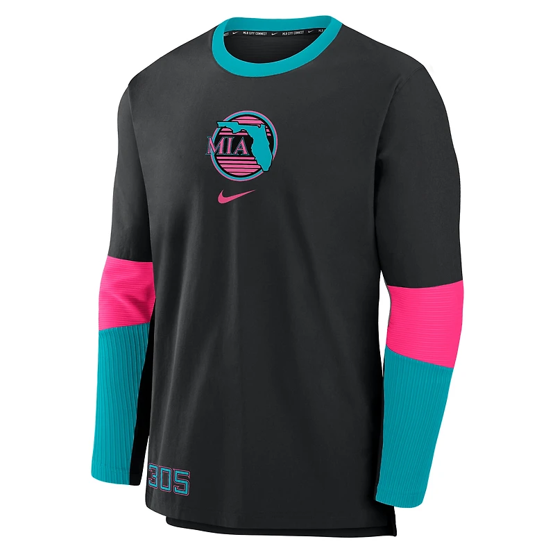 Pull léger Nike noir pour homme, collection authentique City Connect 2025 des Marlins de Miami, Player Dri-FIT