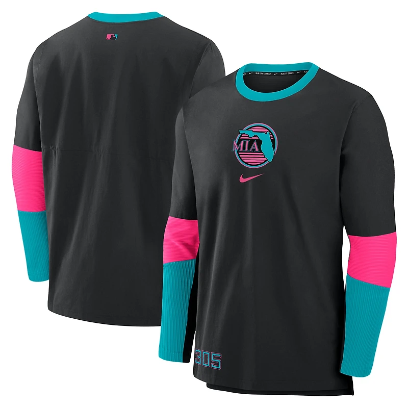 Pull léger Nike noir pour homme, collection authentique City Connect 2025 des Marlins de Miami, Player Dri-FIT