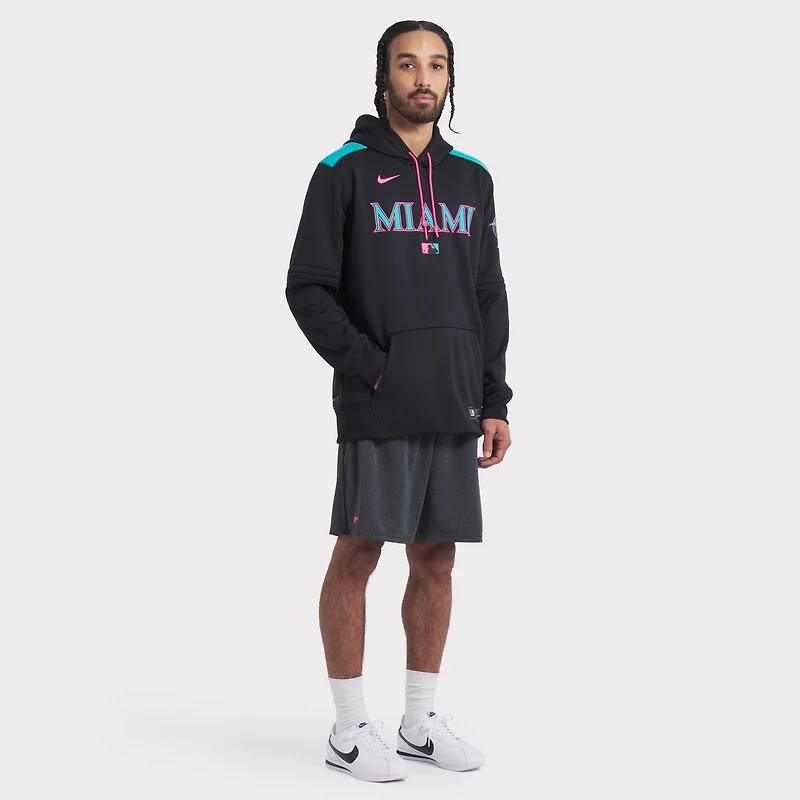 Men's Nike Black Miami Marlins 2025 City Connect Authentic Collection Therma Pullover Hoodie