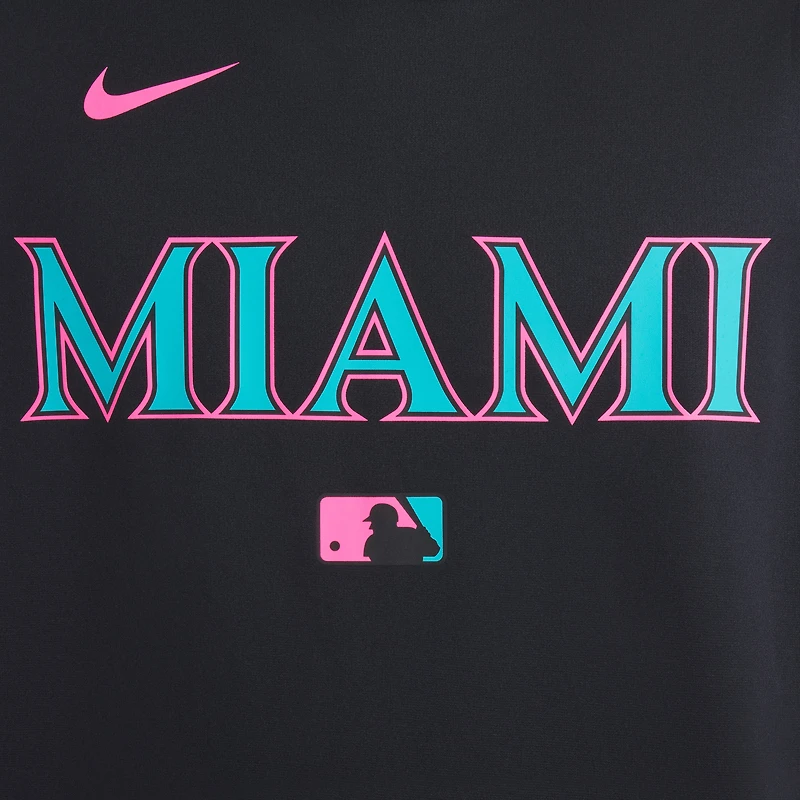 Men's Nike Black Miami Marlins 2025 City Connect Authentic Collection Therma Pullover Hoodie
