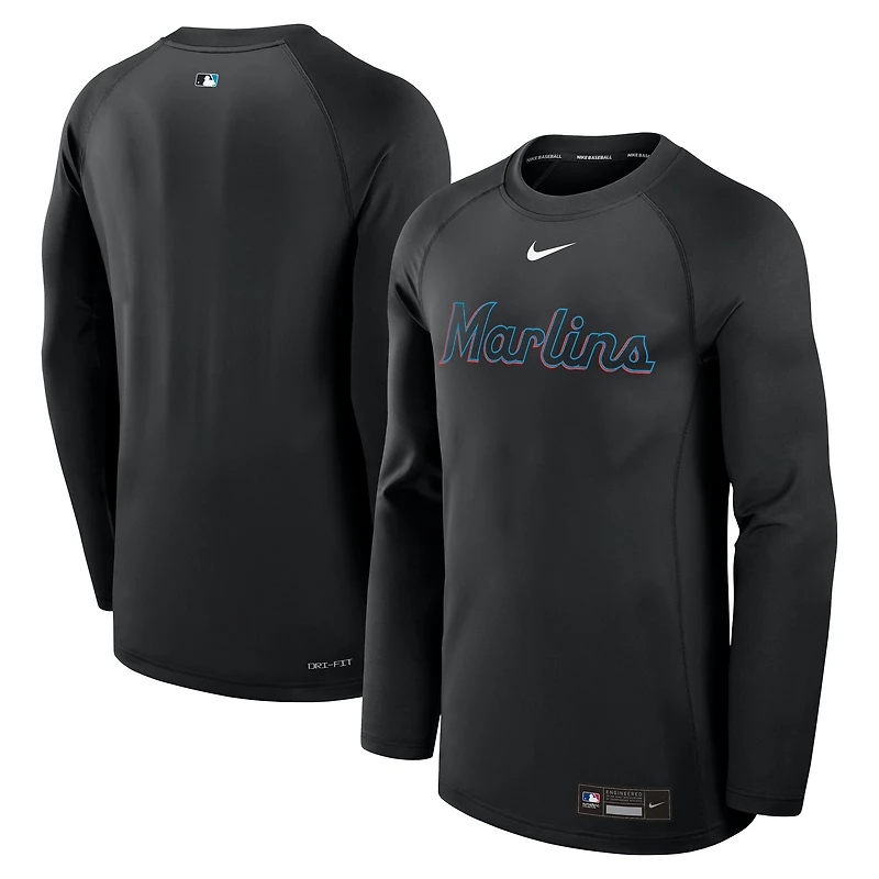 Men's Nike Black Miami Marlins Authentic Collection Game Time Raglan Dri-FIT Long Sleeve T-Shirt