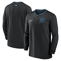 Haut Nike noir à demi-zip Performance des Miami Marlins Authentic Collection pour homme