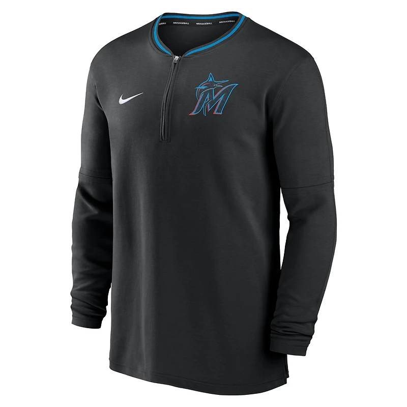 Haut Nike noir à demi-zip Performance des Miami Marlins Authentic Collection pour homme