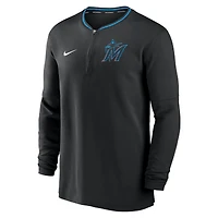 Haut Nike noir à demi-zip Performance des Miami Marlins Authentic Collection pour homme