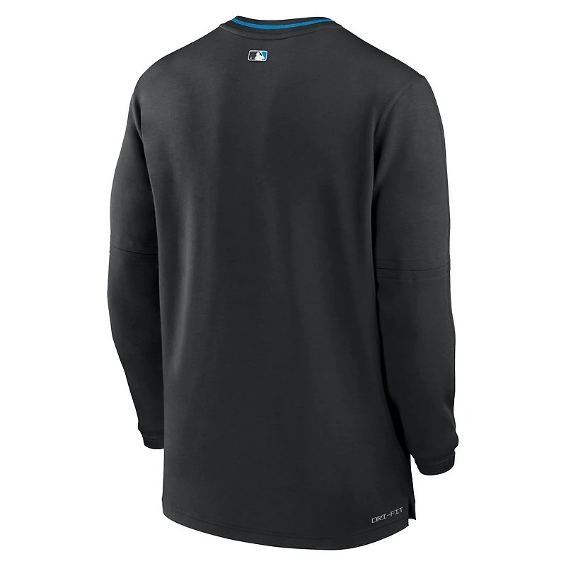 Haut Nike noir à demi-zip Performance des Miami Marlins Authentic Collection pour homme