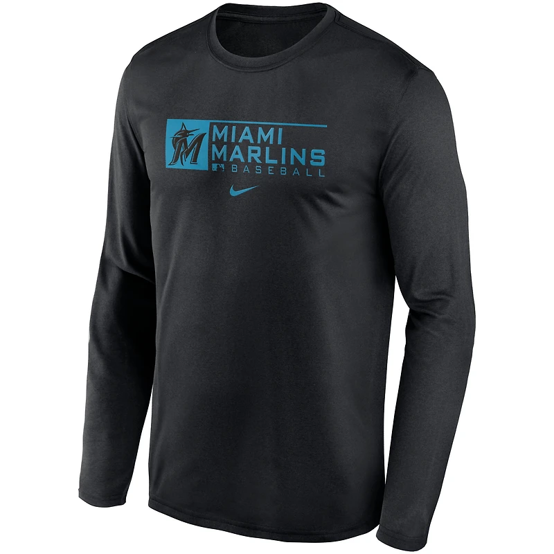 Men's Nike Black Miami Marlins Authentic Collection Performance Long Sleeve T-Shirt