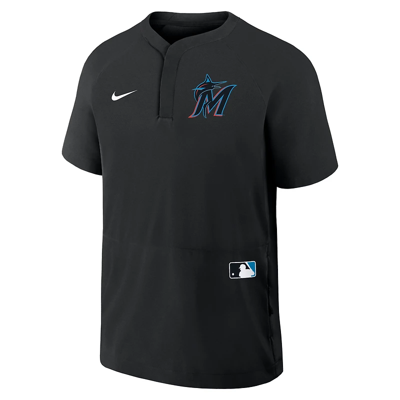 Coupe-vent à manches courtes raglan Nike noir pour homme des Miami Marlins Authentic Collection