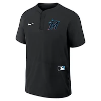 Coupe-vent à manches courtes raglan Nike noir pour homme des Miami Marlins Authentic Collection