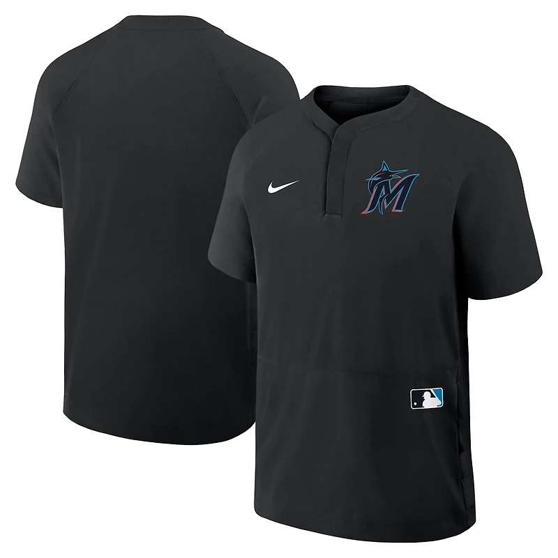 Coupe-vent à manches courtes raglan Nike noir pour homme des Miami Marlins Authentic Collection
