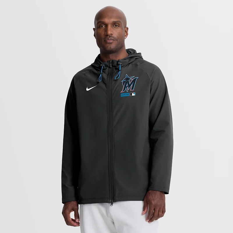 Veste à capuche zippée intégrale Nike Miami Marlins Authentic Collection noire pour homme