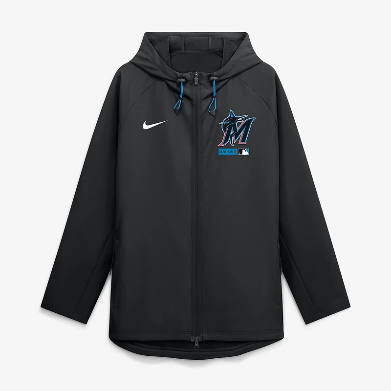 Veste à capuche zippée intégrale Nike Miami Marlins Authentic Collection noire pour homme