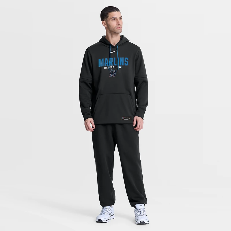 Men's Nike Black Miami Marlins Authentic Collection Therma-FIT Hoodie