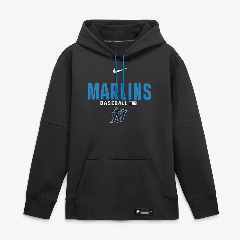 Men's Nike Black Miami Marlins Authentic Collection Therma-FIT Hoodie