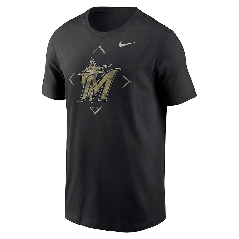 T-shirt Nike Miami Marlins Camo Logo noir pour homme