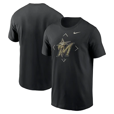 T-shirt Nike Miami Marlins Camo Logo noir pour homme