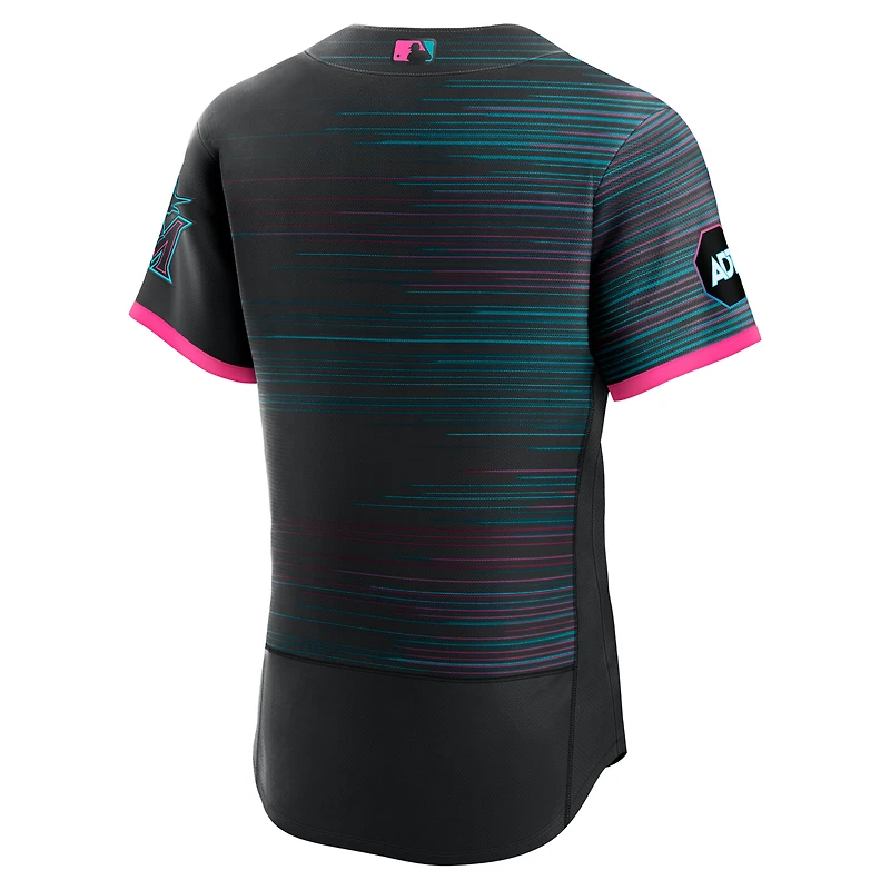 Men's Nike Black Miami Marlins City Connect Authentic Sponsor Patch Jersey