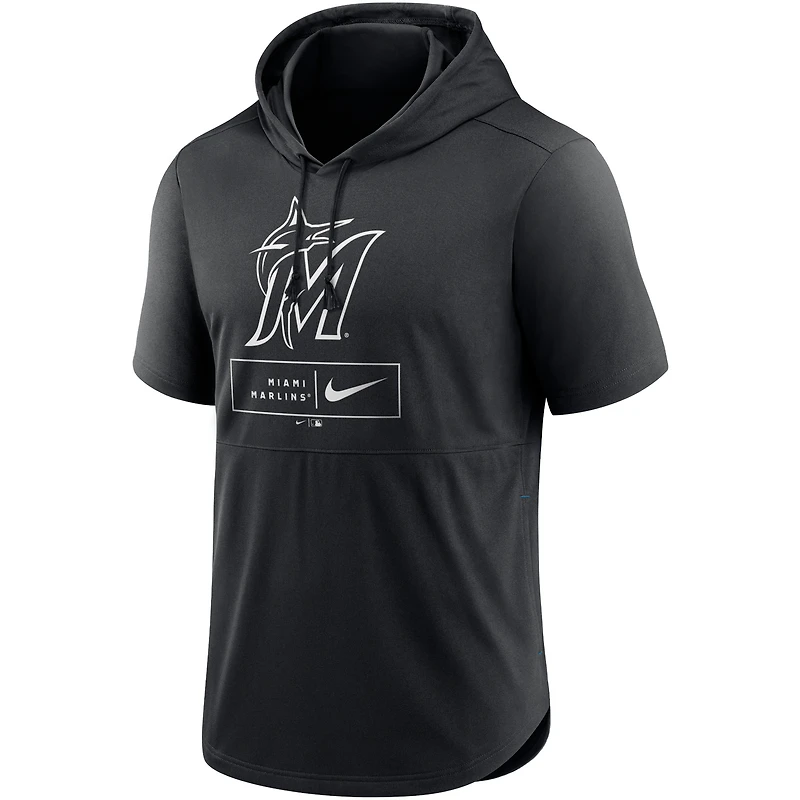 Men's Nike Black Miami Marlins Lockup Performance Short Sleeve Lightweight Hooded Top