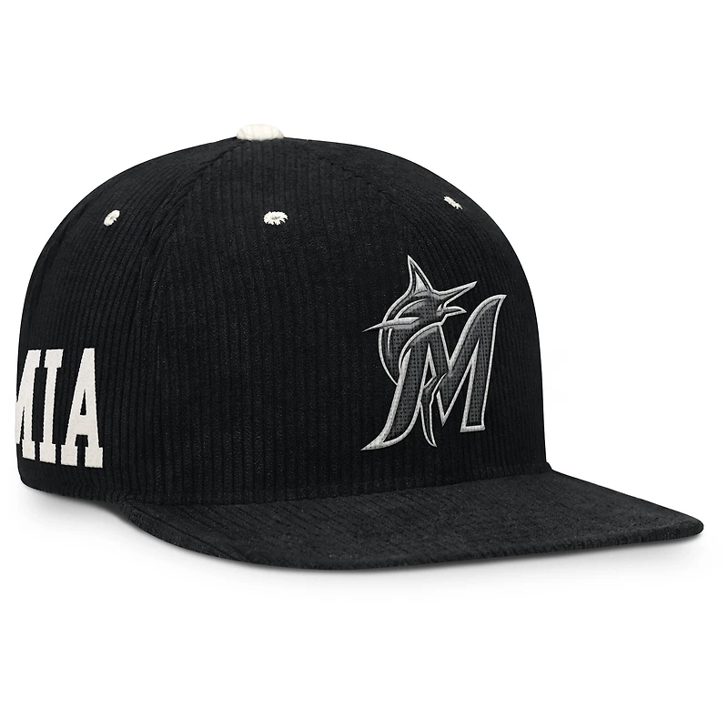 Casquette structurée à fermeture snapback Nike Miami Marlins Pro en velours côtelé noir pour homme