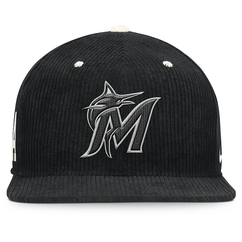 Men's Nike  Black Miami Marlins Pro Corduroy Structured Snapback Hat