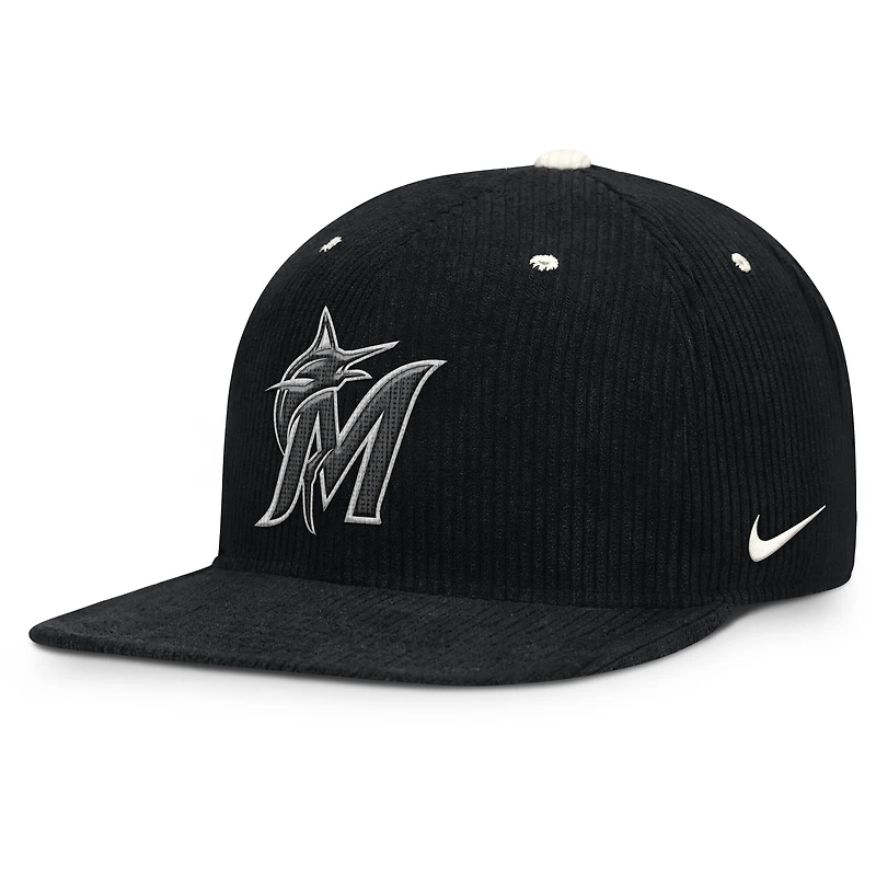 Men's Nike Black Miami Marlins Pro Corduroy Structured Snapback Hat