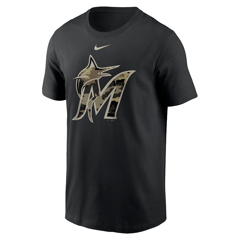 Men's Nike Black Miami Marlins Team Camo Logo T-Shirt