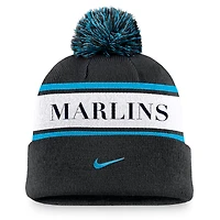 Men's Nike Black Miami Marlins Team Stripe Peak Cuffed Knit Hat with Pom