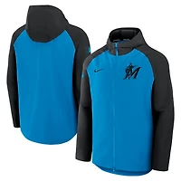 Veste Nike Authentic Collection Raglan Performance entièrement zippée bleu/noir pour homme des Miami Marlins