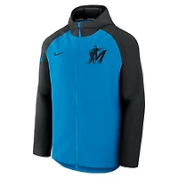 Veste Nike Authentic Collection Raglan Performance entièrement zippée bleu/noir pour homme des Miami Marlins