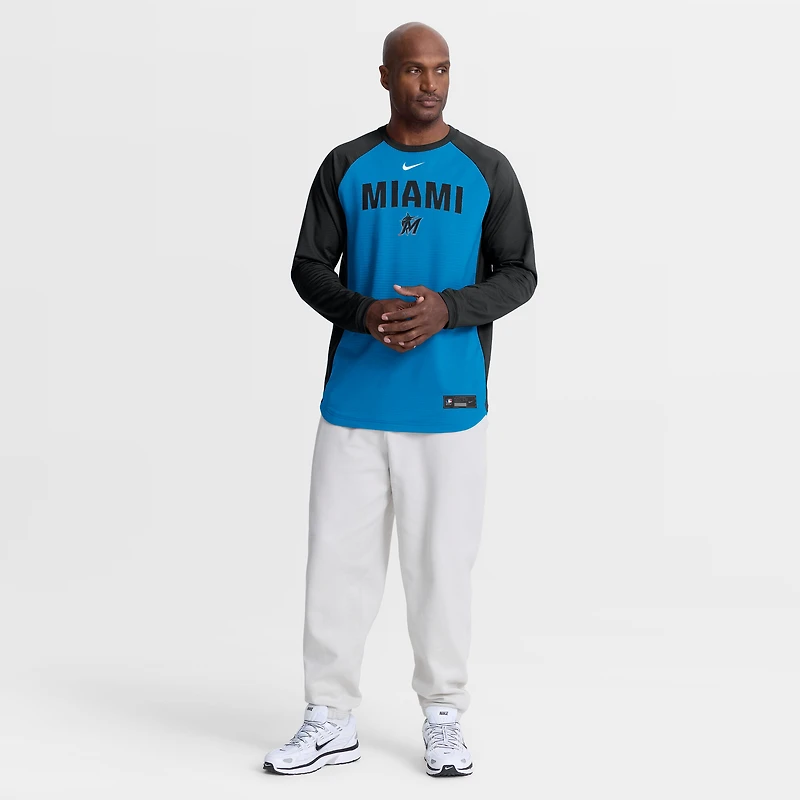 Men's Nike Blue Miami Marlins Authentic Collection Raglan Dri-FIT Sweatshirt