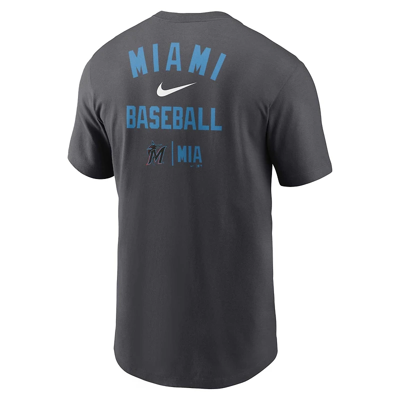 Men's Nike Charcoal Miami Marlins Logo Sketch Bar T-Shirt
