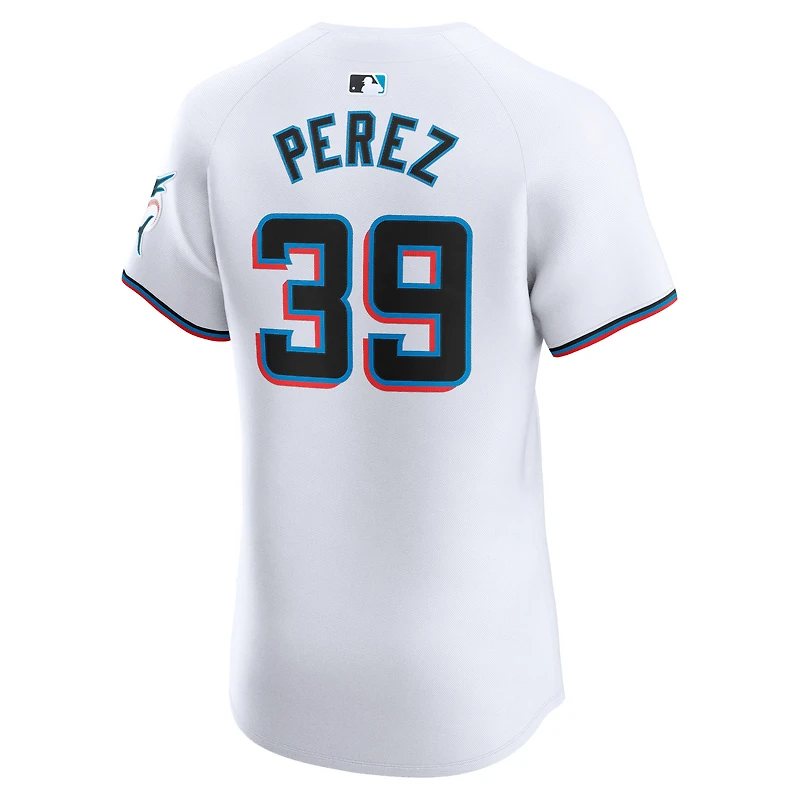 Maillot domicile Elite Nike Eury Perez blanc des Miami Marlins pour homme