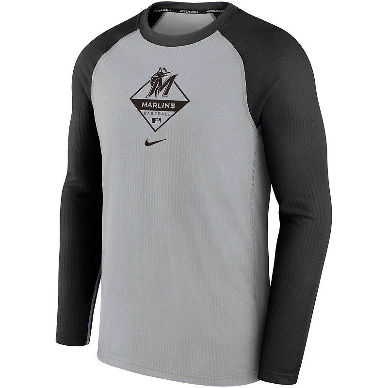 Men's Nike Gray/Black Miami Marlins Game Authentic Collection Performance Raglan Long Sleeve T-Shirt