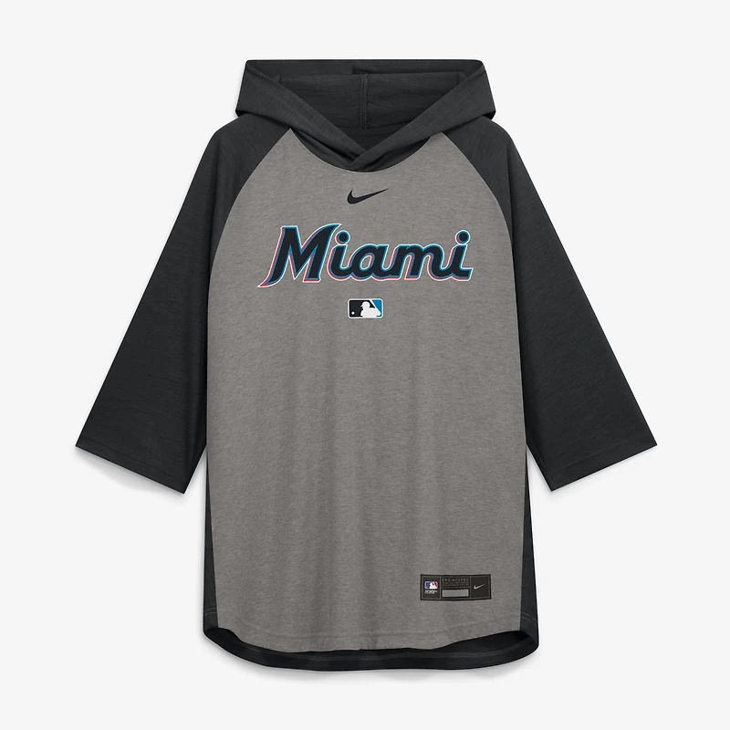 T-shirt à capuche Nike Miami Marlins Authentic Collection Flux Dri-FIT gris pour homme