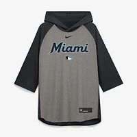 T-shirt à capuche Nike Miami Marlins Authentic Collection Flux Dri-FIT gris pour homme