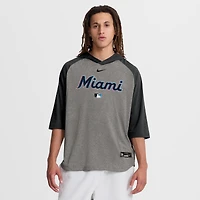 Men's Nike Gray Miami Marlins Authentic Collection Flux Dri-FIT Raglan 3/4-Sleeve Hooded T-Shirt