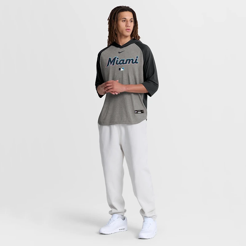 T-shirt à capuche Nike Miami Marlins Authentic Collection Flux Dri-FIT gris pour homme