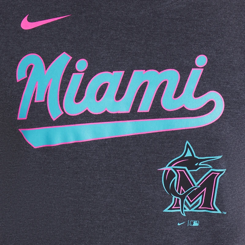 T-shirt Nike City Connect Tri-Blend pour homme, noir chiné, Miami Marlins 2025