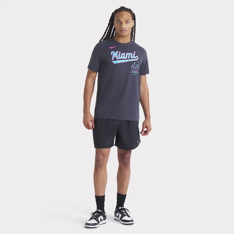 Men's Nike Heather Black Miami Marlins City Connect Script Tri-Blend T-Shirt