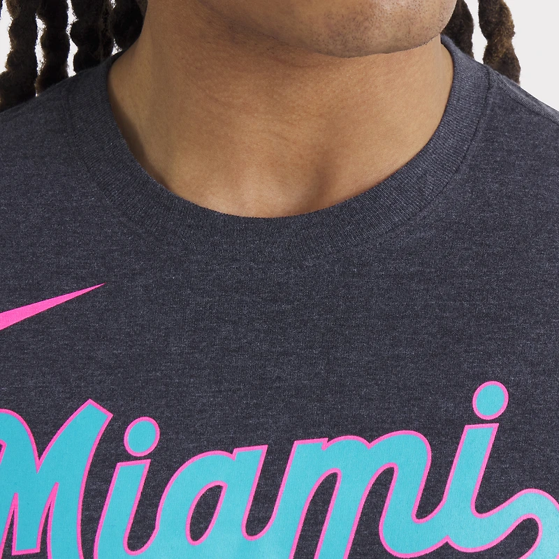 Men's Nike Heather Black Miami Marlins City Connect Script Tri-Blend T-Shirt